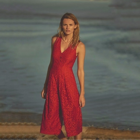 Anthropologie Moulinette Soeurs Jaeda Wide Leg Lace Jumpsuit Red 2 - Picture 5 of 16